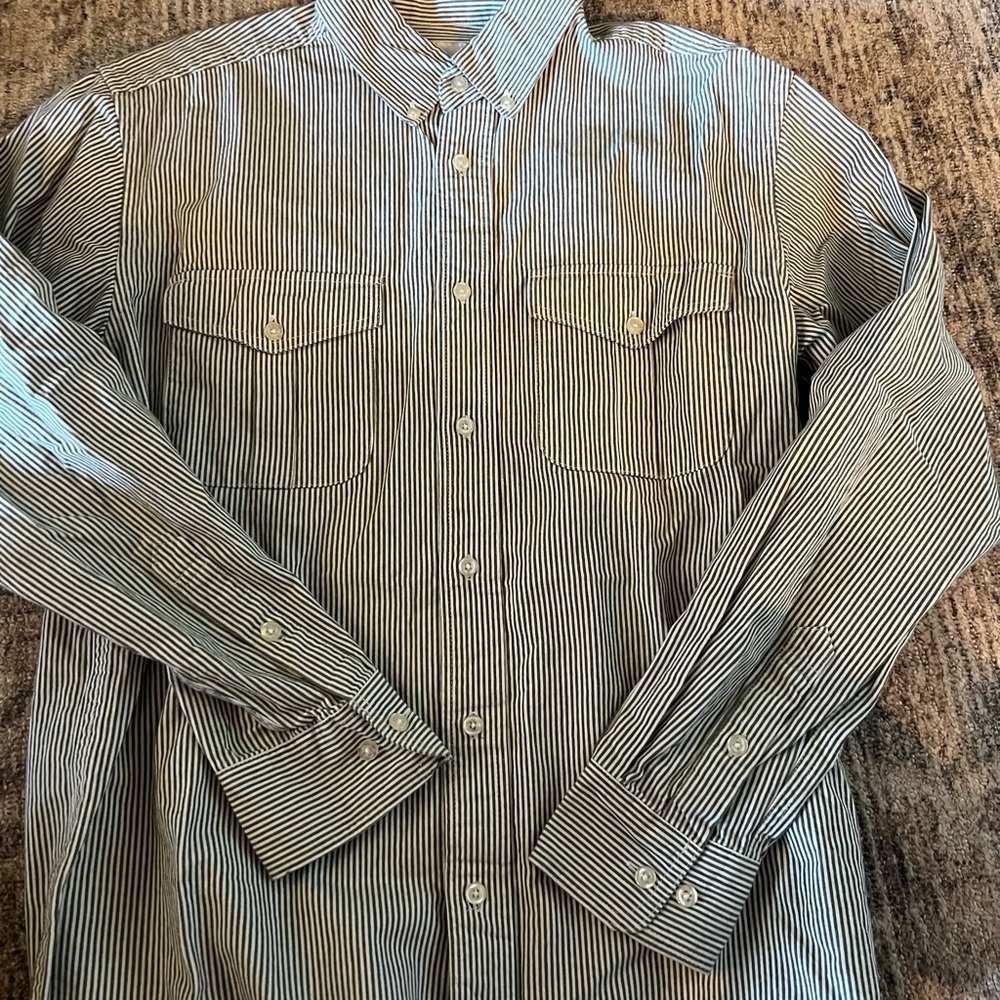 Southern Proper Black and White Striped Button Down Shirt